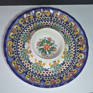 Pottery Barn Del Sol Round Chip and Dip Melamine Serving Platter Bowl - NEW